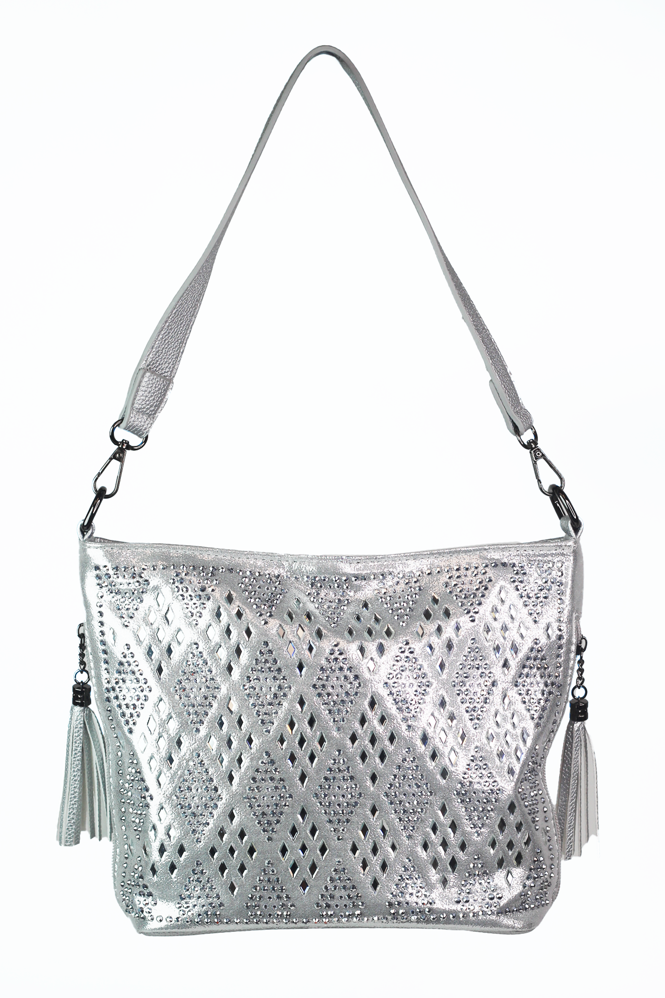 Rhinestone & Diamond Shapes Double Tassel Handbag