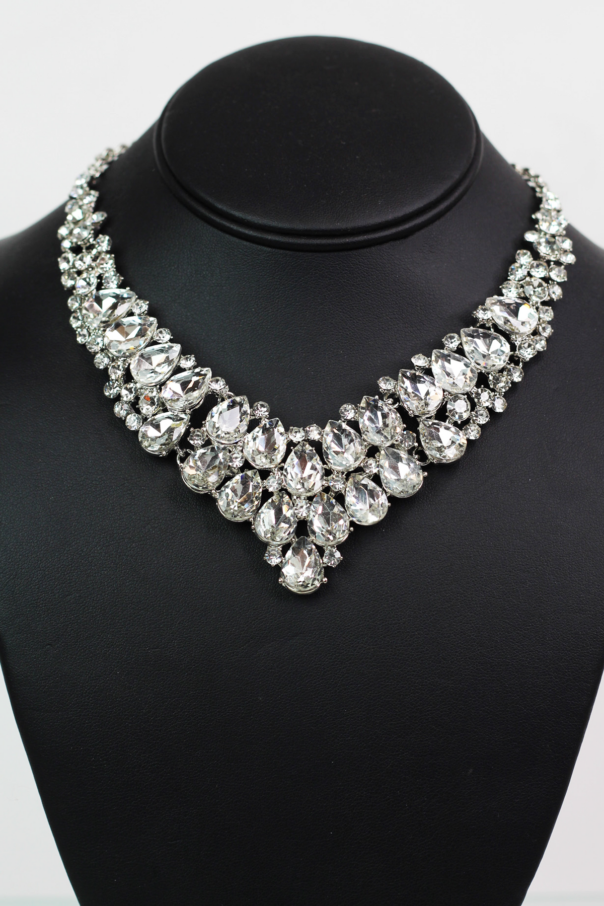 Rhinestone Teardrop Statement Necklace Set