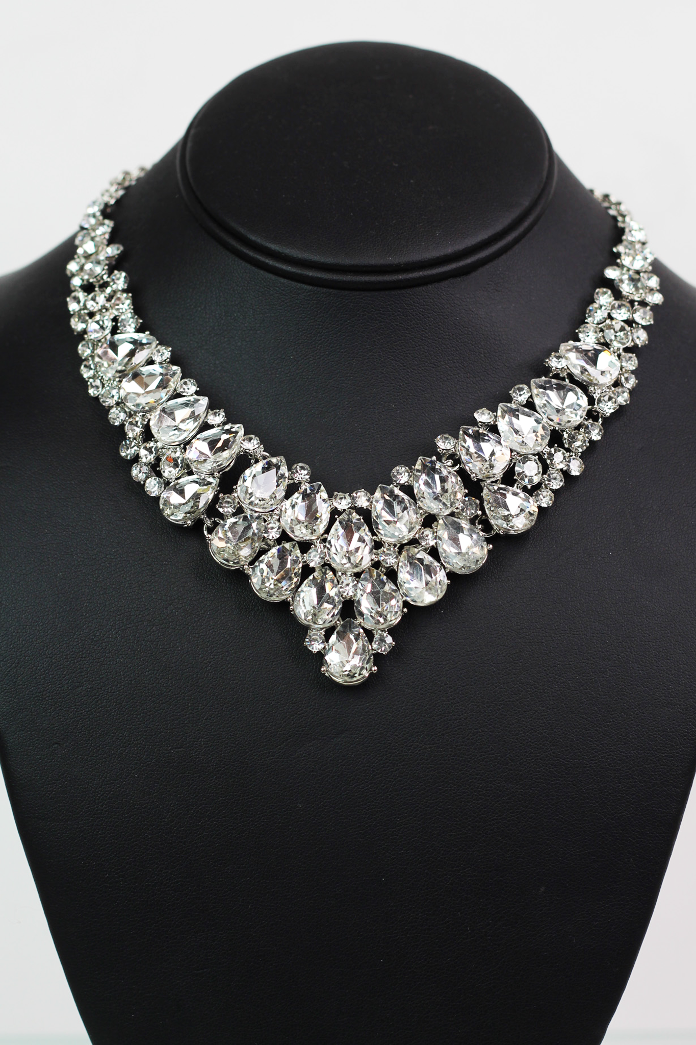 Rhinestone Teardrop Statement Necklace Set