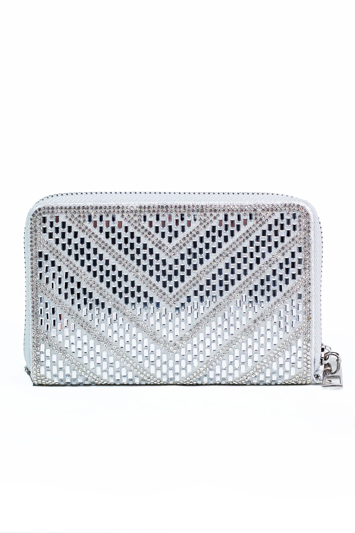 Baguette &amp; Rhinestone Zip Around Wallet