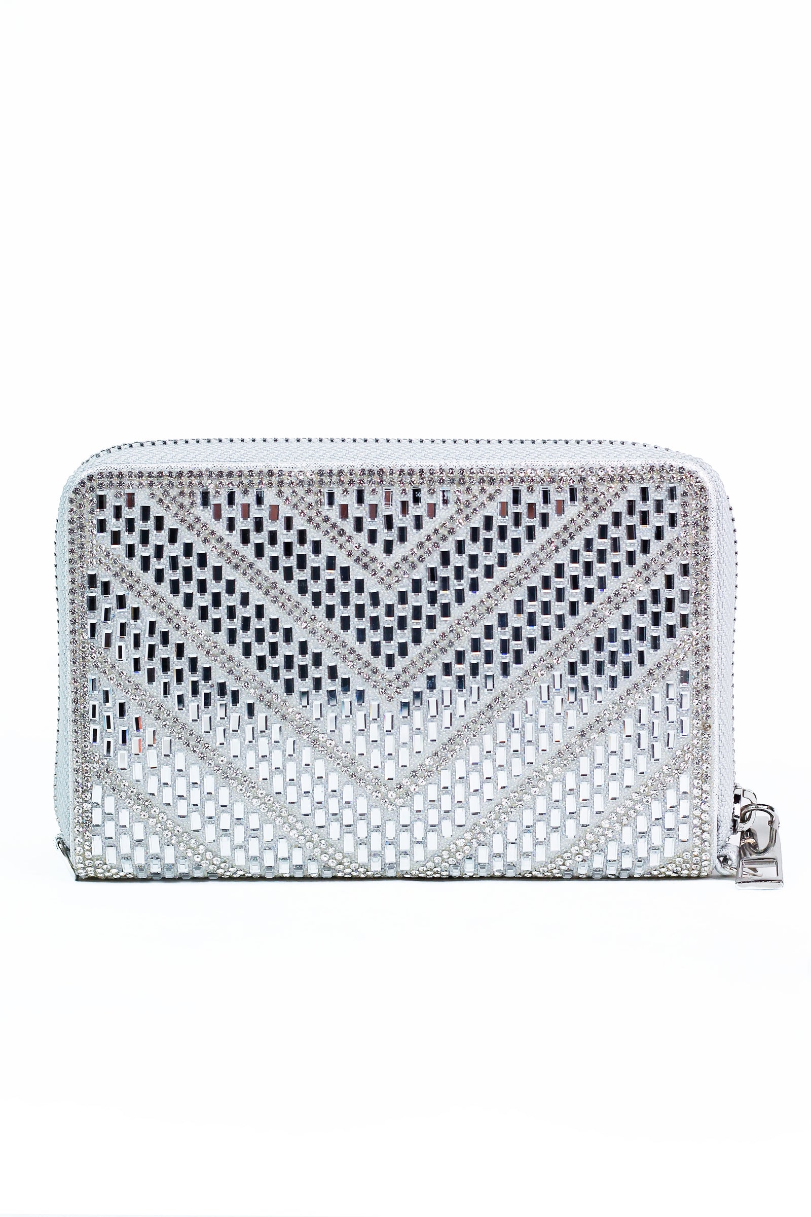 Baguette & Rhinestone Zip Around Wallet
