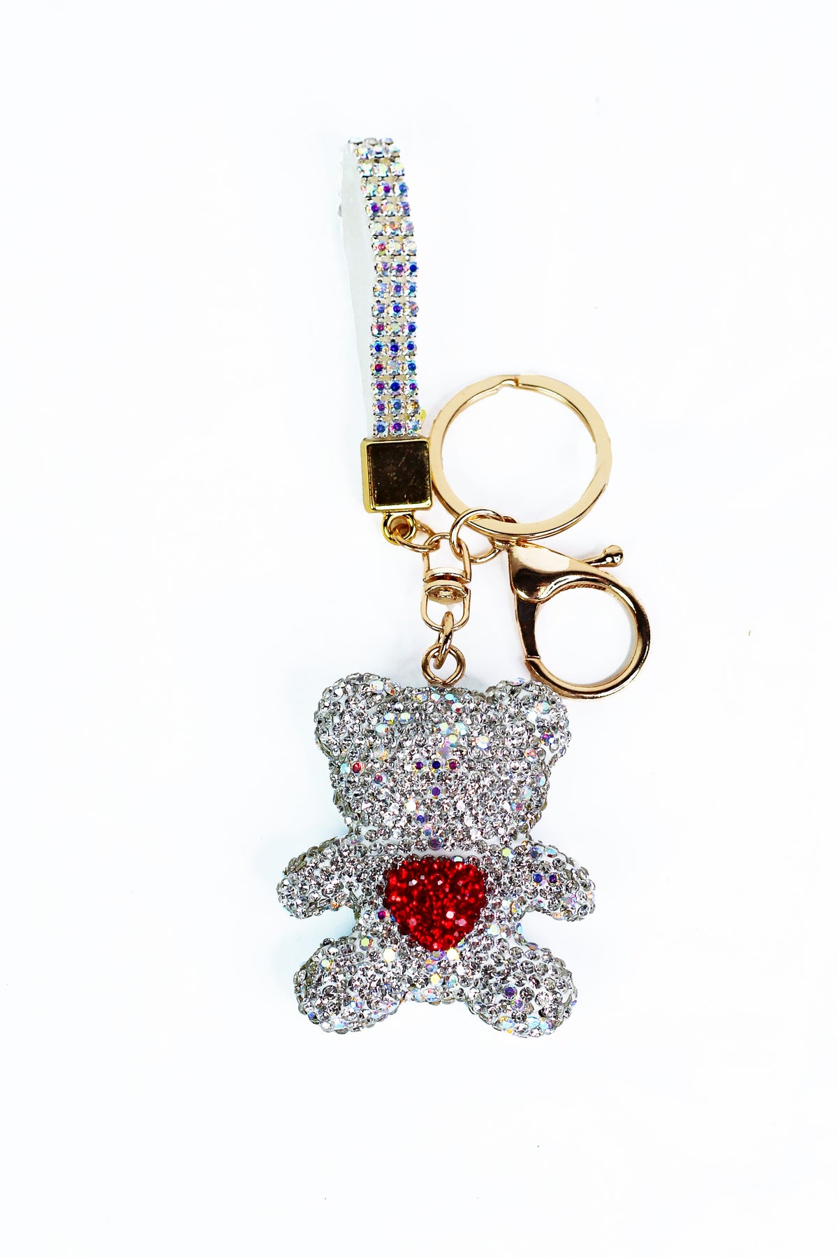 Bear w/ Heart Rhinestone Keychain