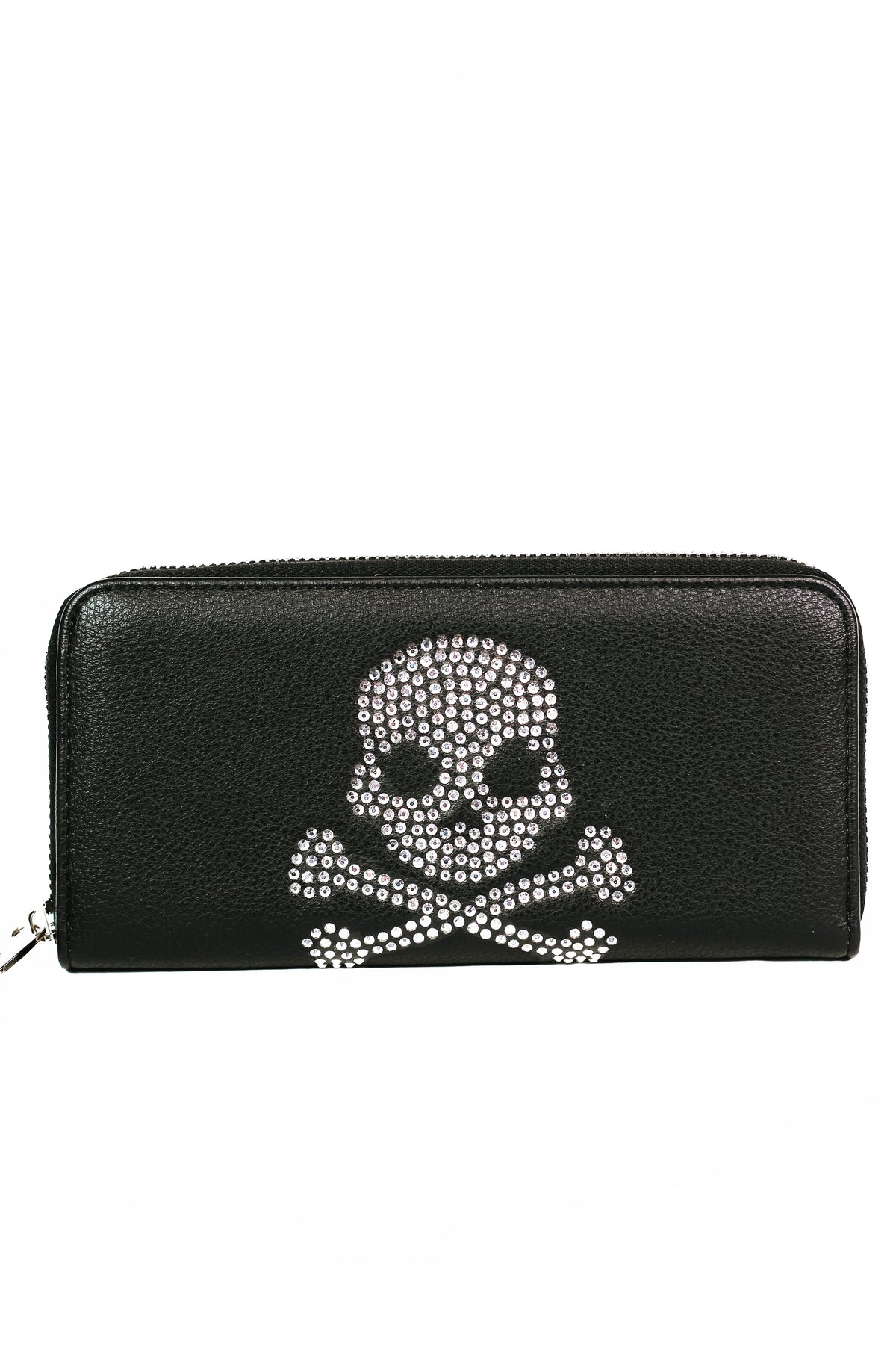 Rhinestone Skull &amp; Crossbones Zippered Wallet