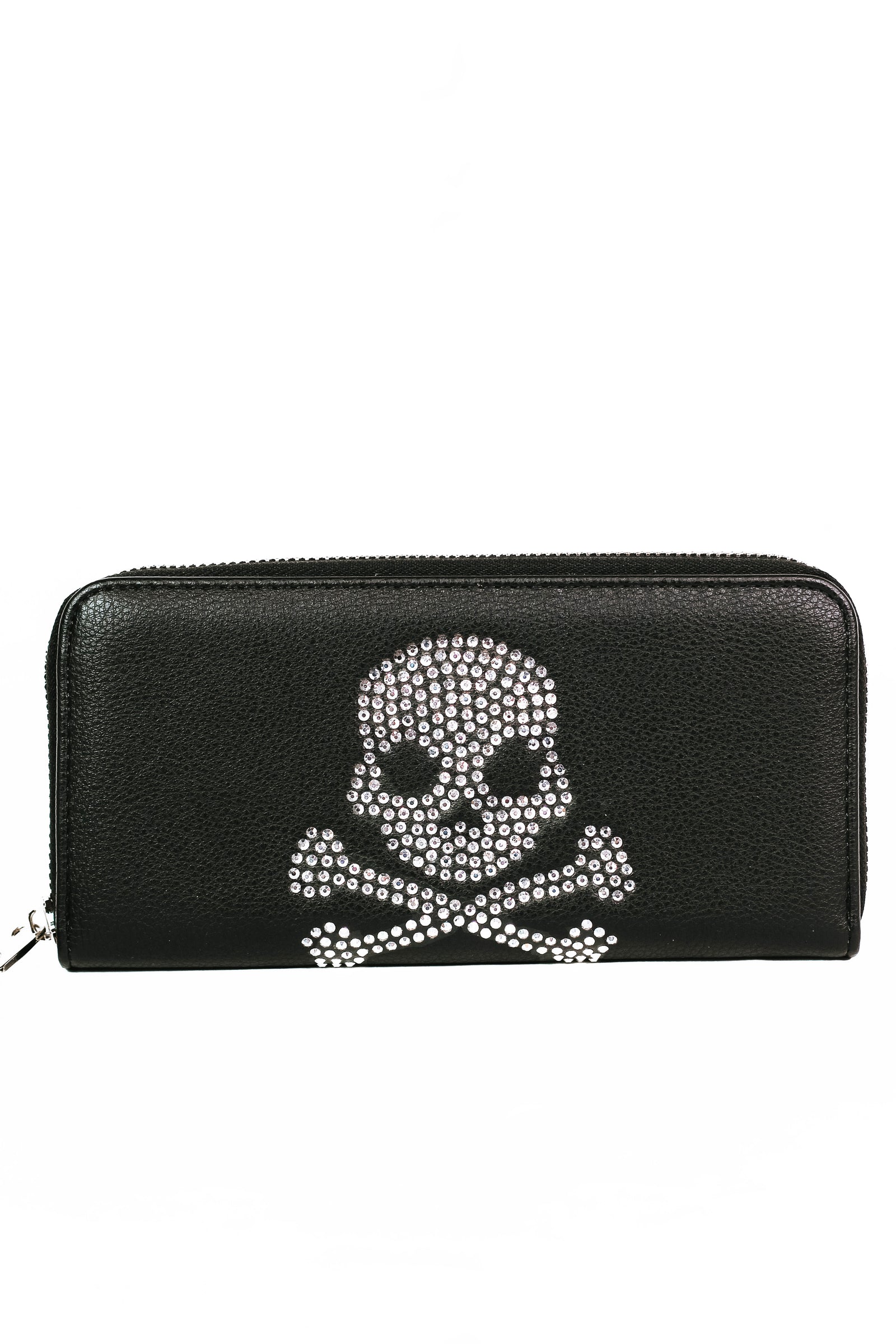 Rhinestone Skull & Crossbones Zippered Wallet