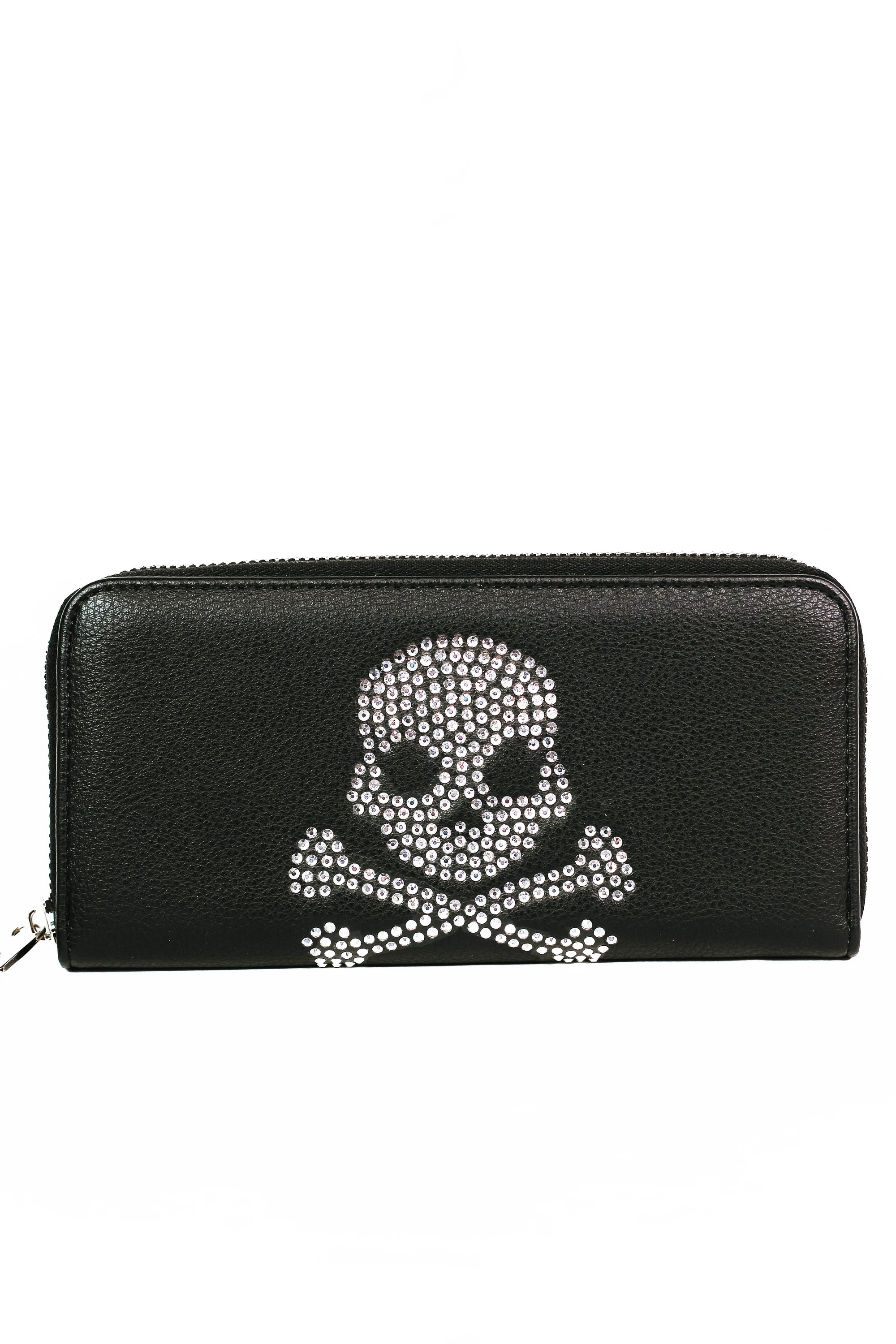 Rhinestone Skull & Crossbones Zippered Wallet