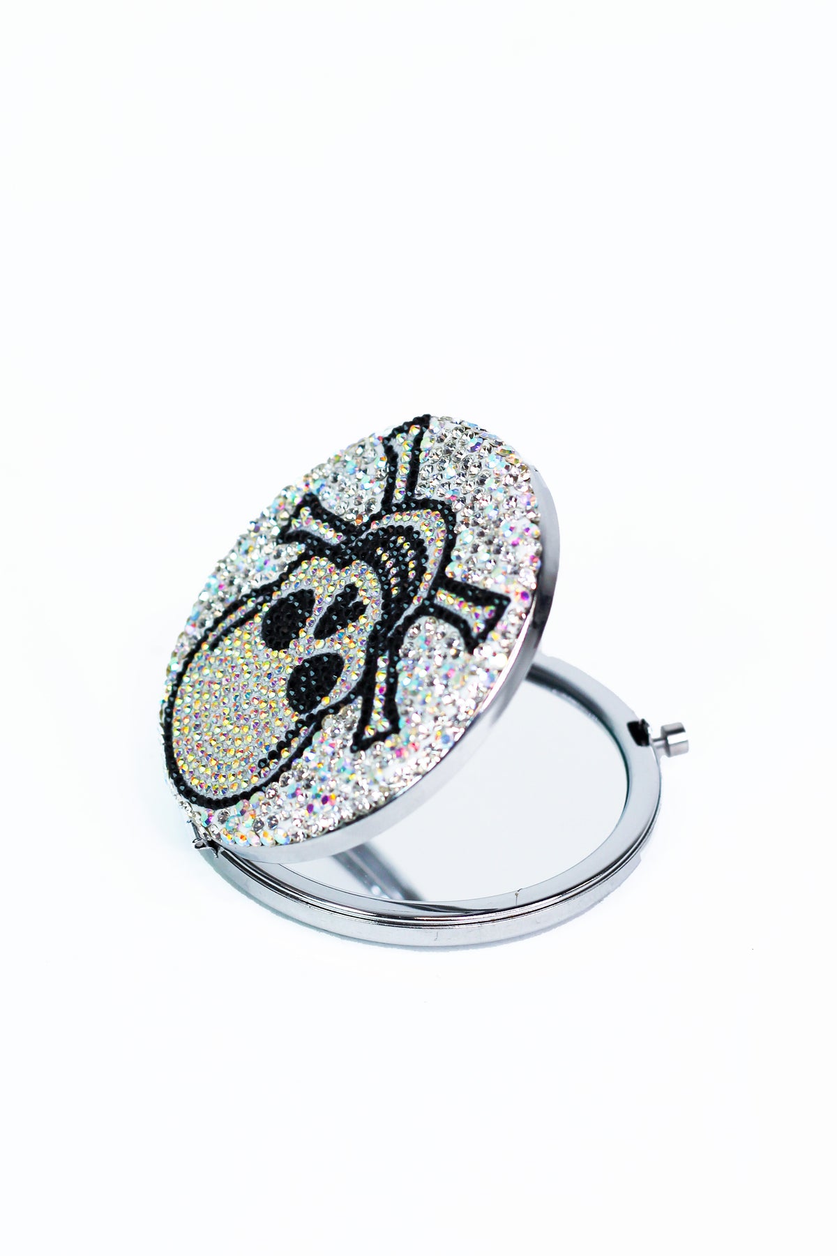 Two Tone Skull & Crossbone All Rhinestone Compact Mirror