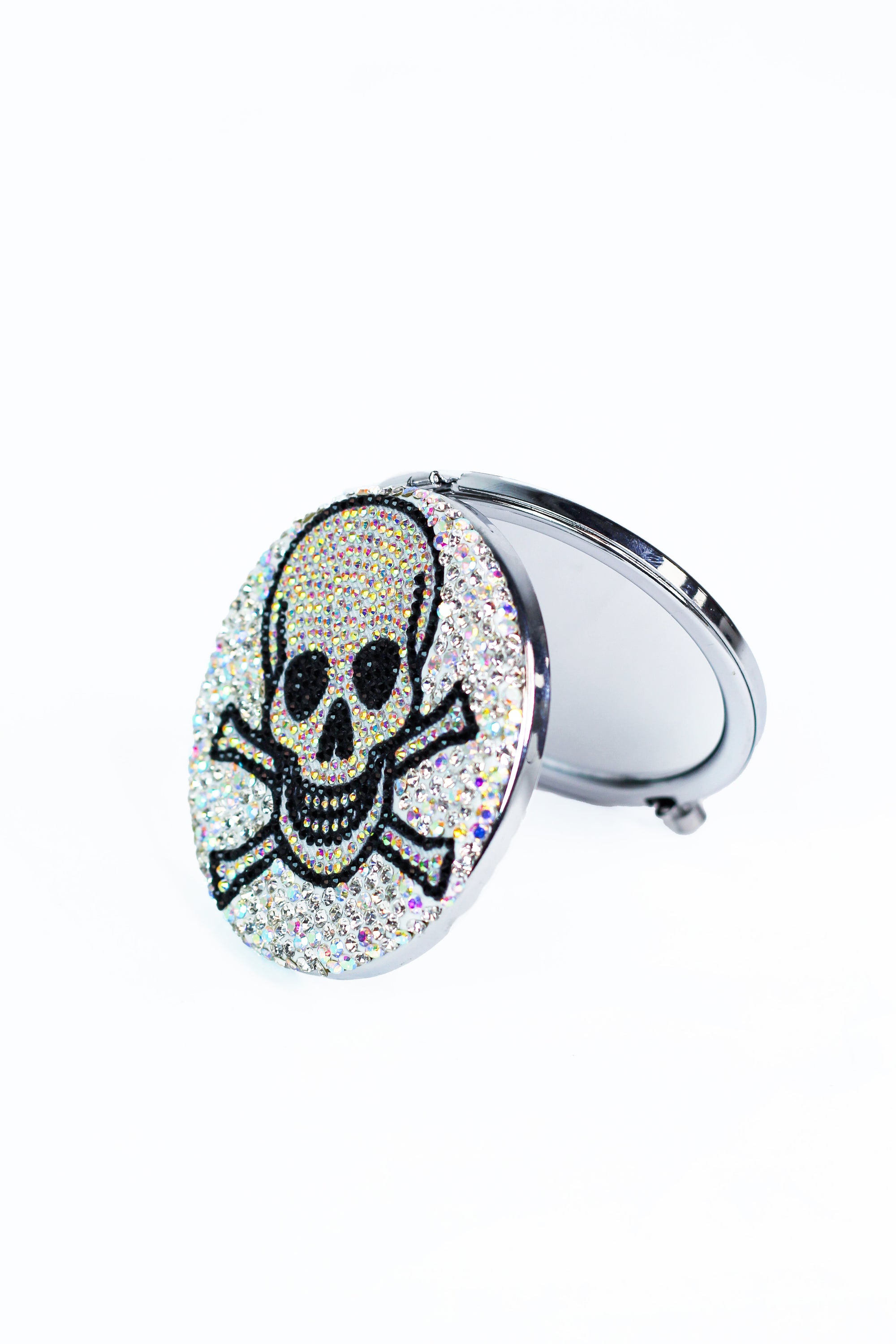 Two Tone Skull & Crossbone All Rhinestone Compact Mirror