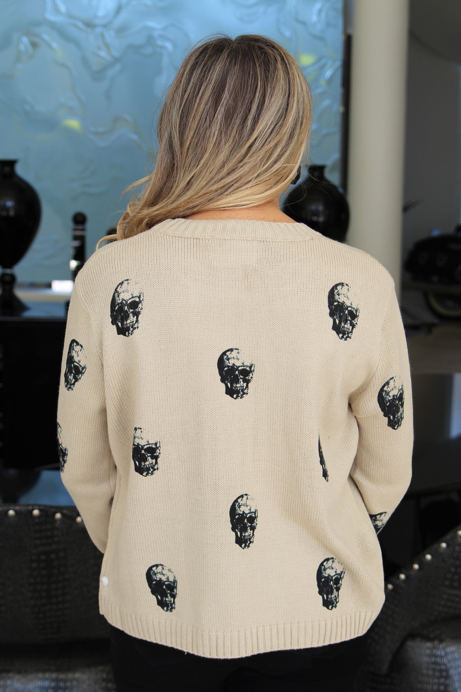 Crewneck Sweater w/ Skull Accents