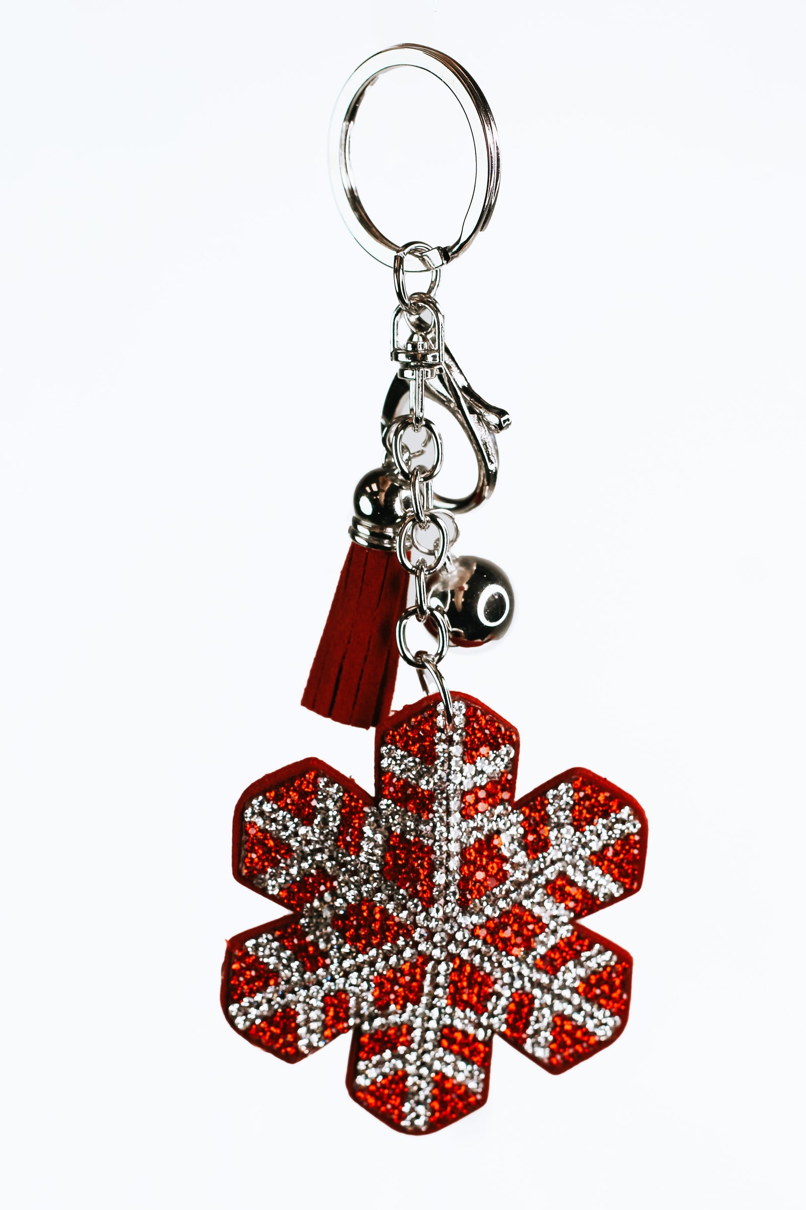 Puffy Large Snowflake Keychain w/ Tassel Accent