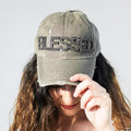 Distressed Rhinestone Blessed Baseball Hat