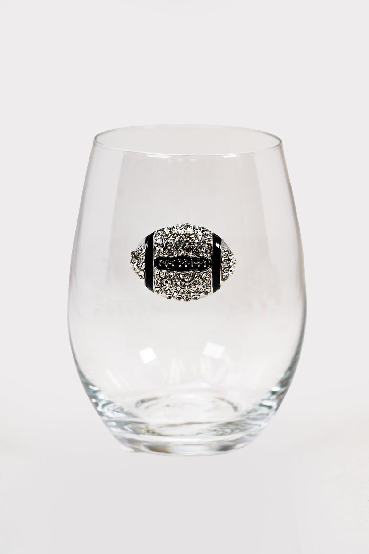 Rhinestone Silver &amp; Black Football Stemless Wine Glass
