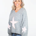 Cropped Hoodie Sweater w/ Studded Star Detail