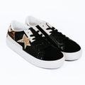 Mixed Texture Sneakers w/ Glitter Star & Leopard Accents