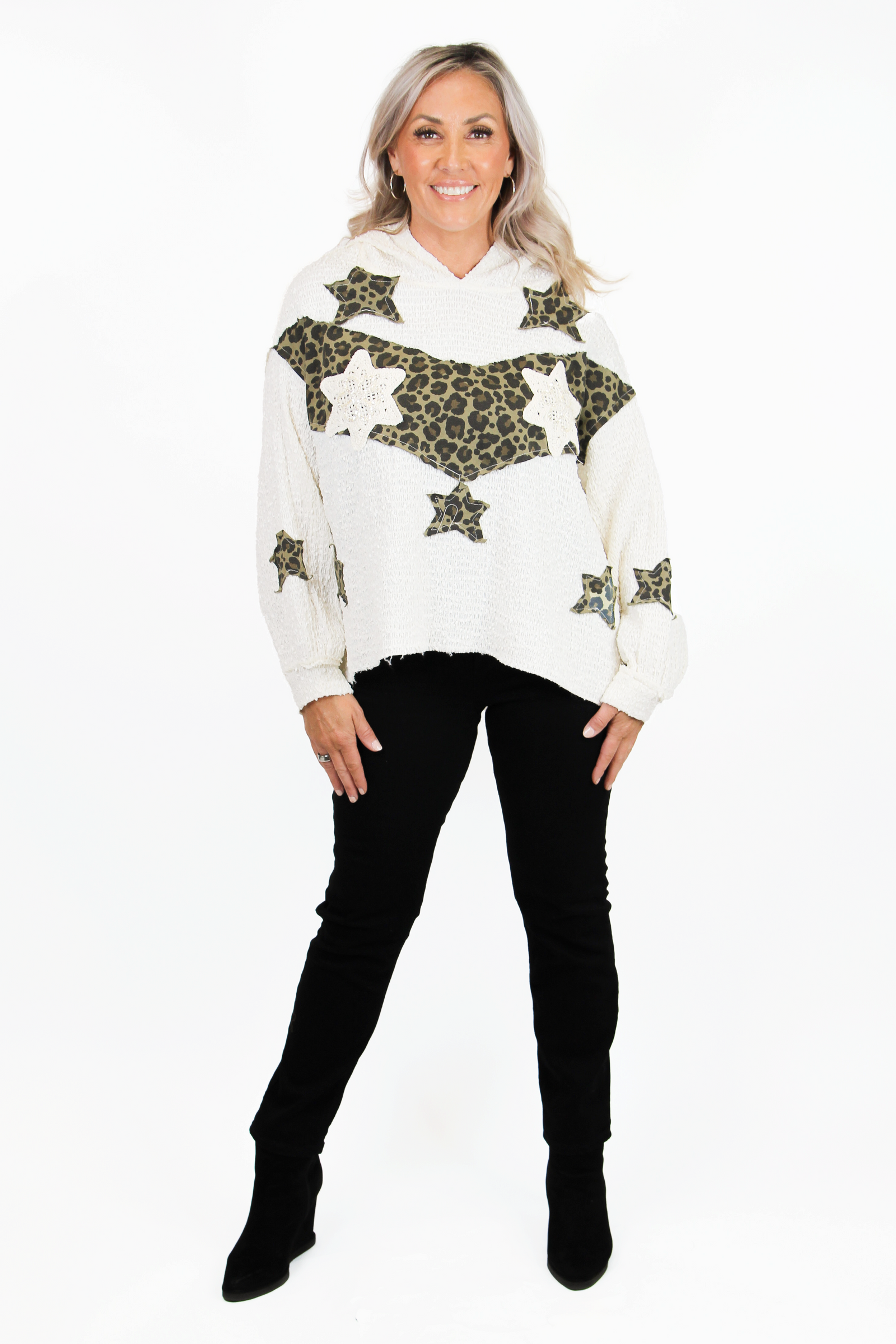Sequin Star Leopard Camo Accent Hoodie