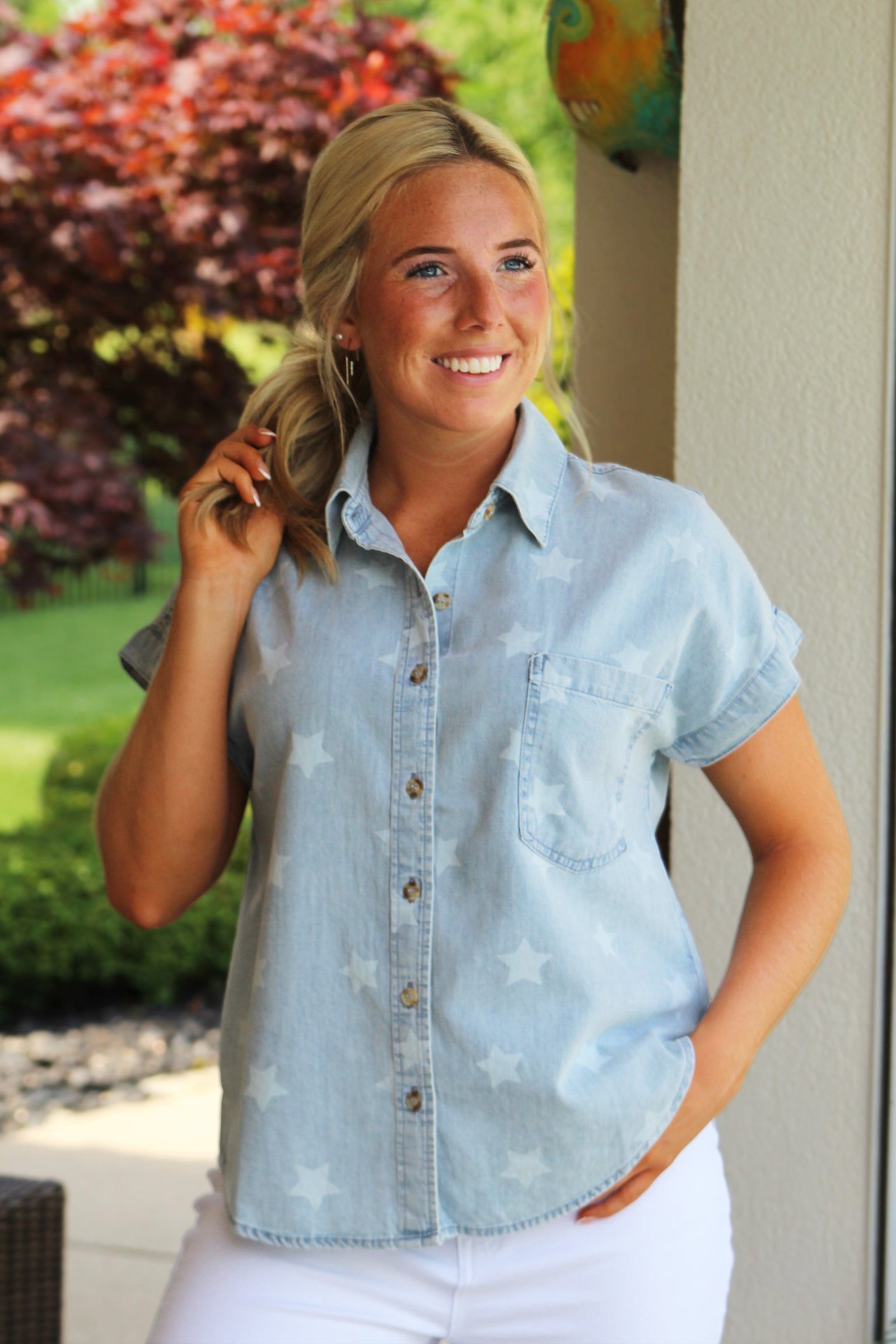 Washed Denim "Stars" Button Down Shirt