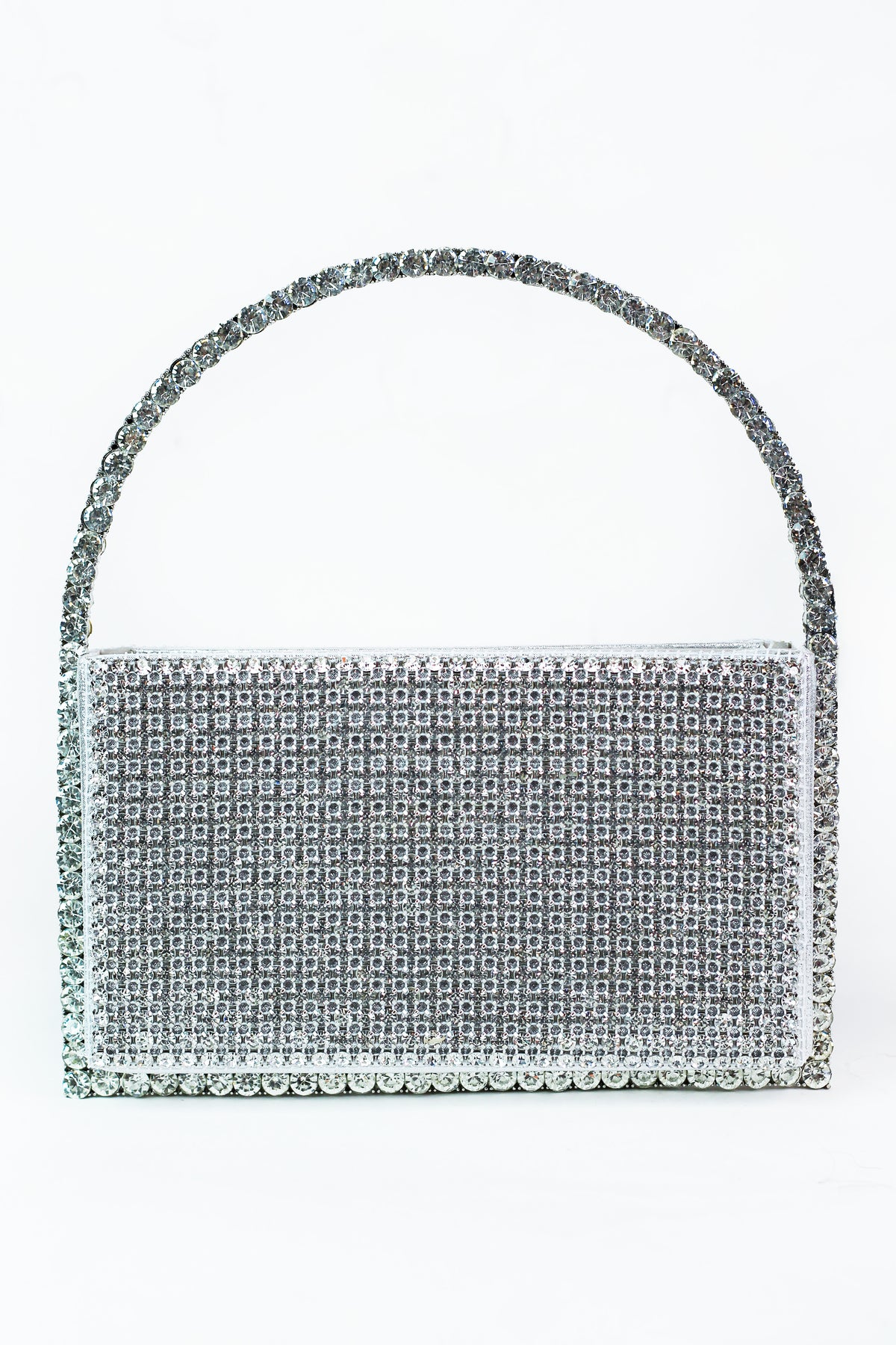 Rhinestone Accent Front &amp; Back Single Handle Evening Bag
