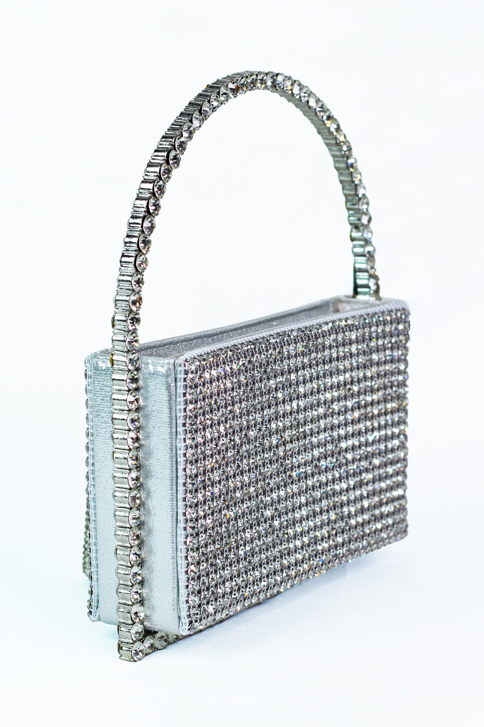 Rhinestone Accent Front & Back Single Handle Evening Bag