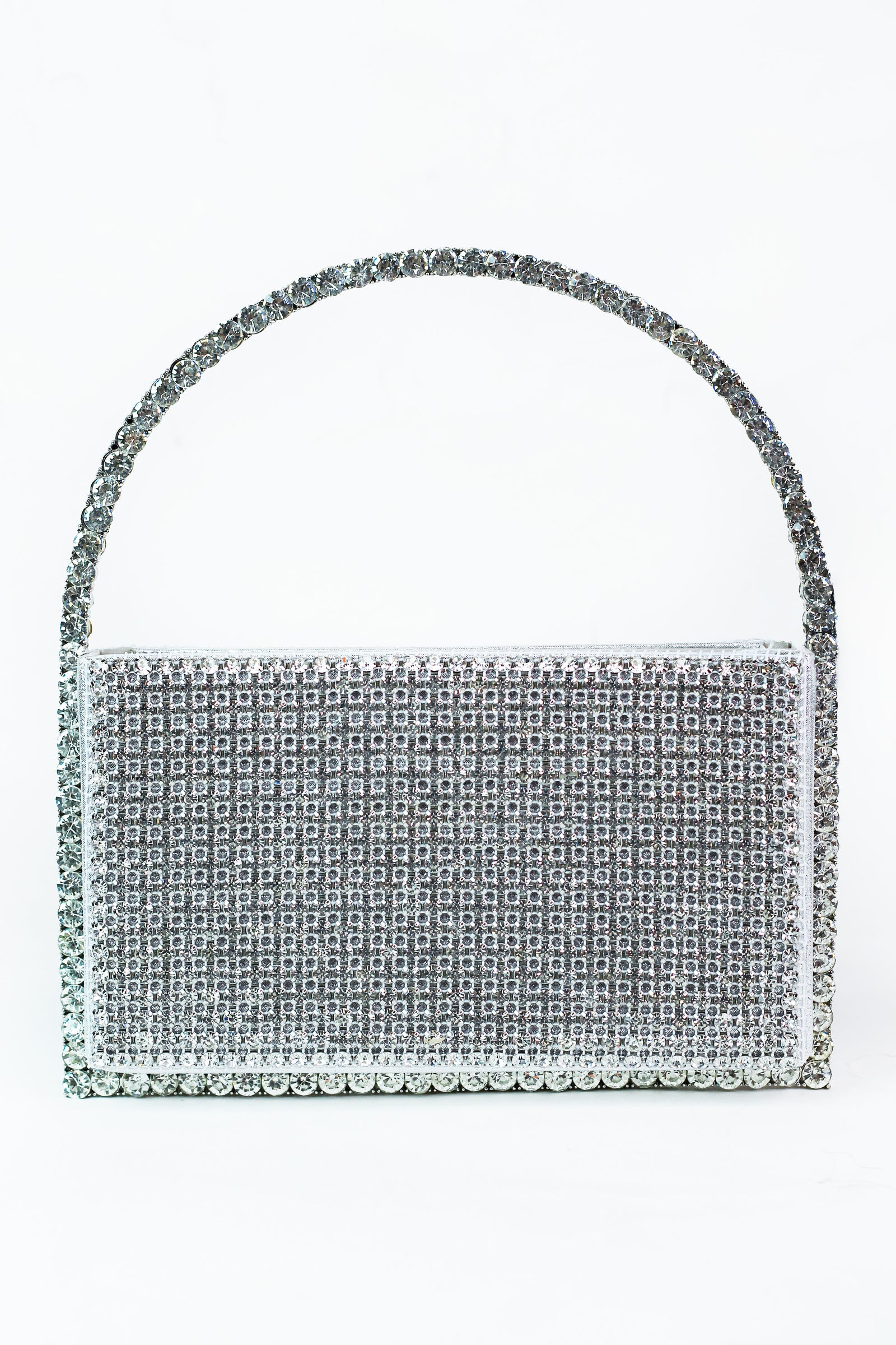 Rhinestone Accent Front & Back Single Handle Evening Bag