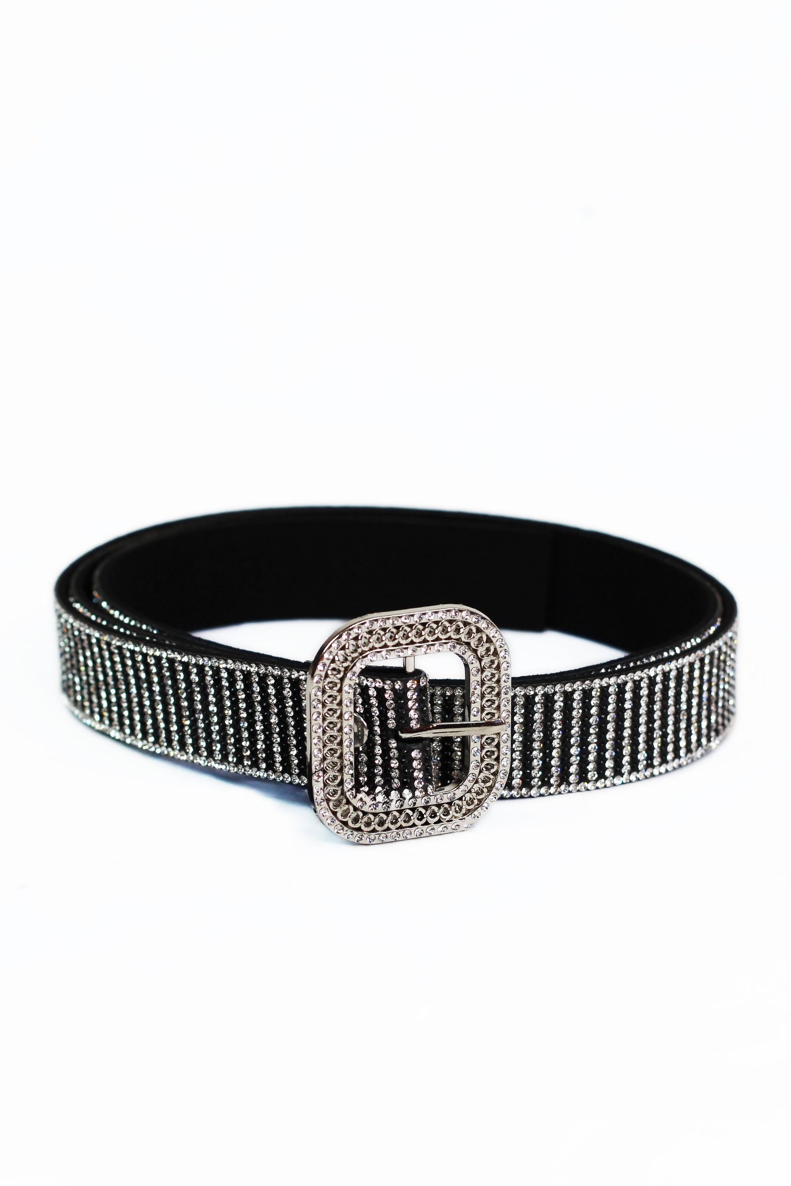 All Rhinestone Stripes Belt w/ Rhinestone Trimmed Buckle