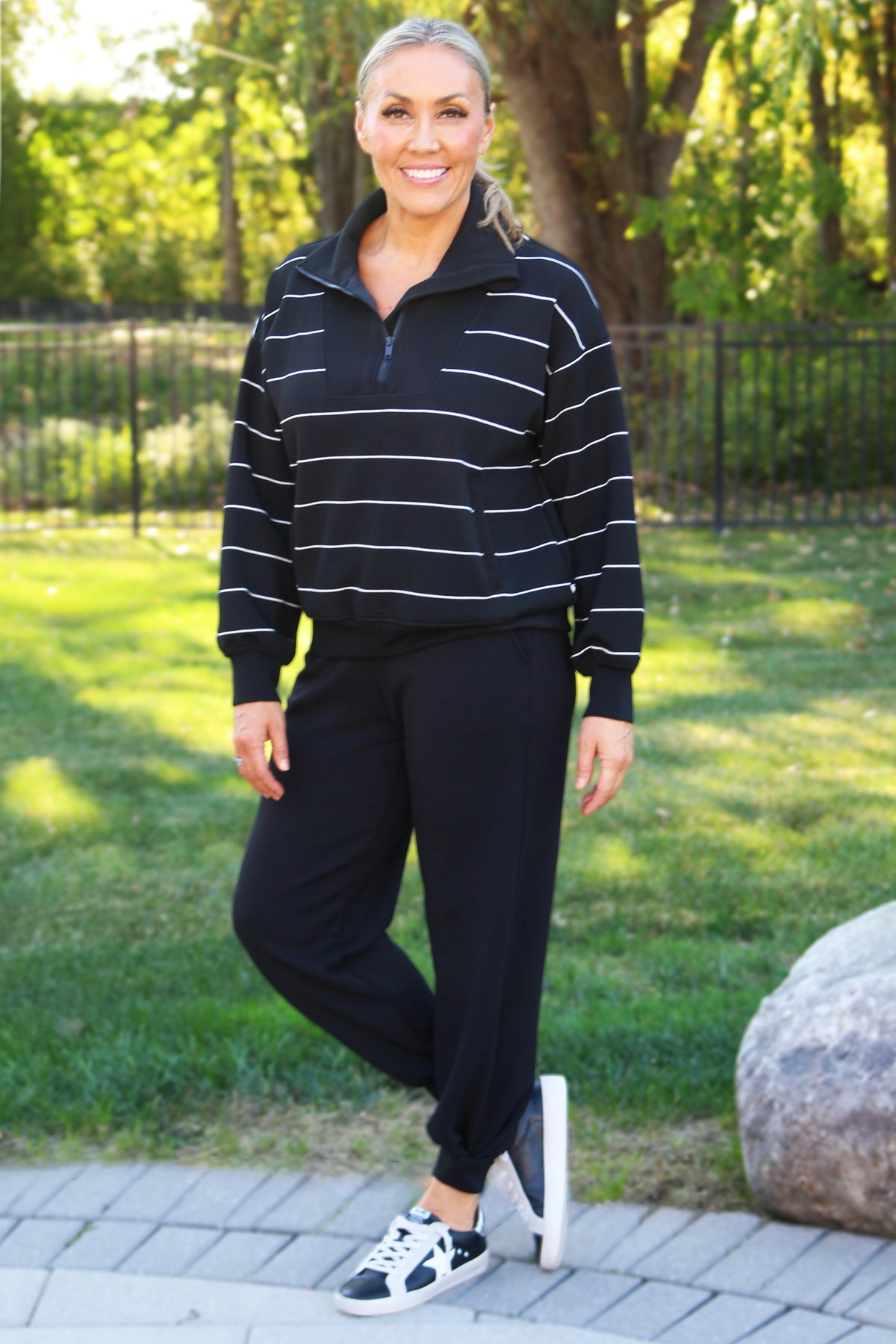 Scuba Striped Quarter Zip Mock Neck Pullover