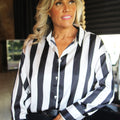 Button Down Collared White & Black Stripe Satin Top