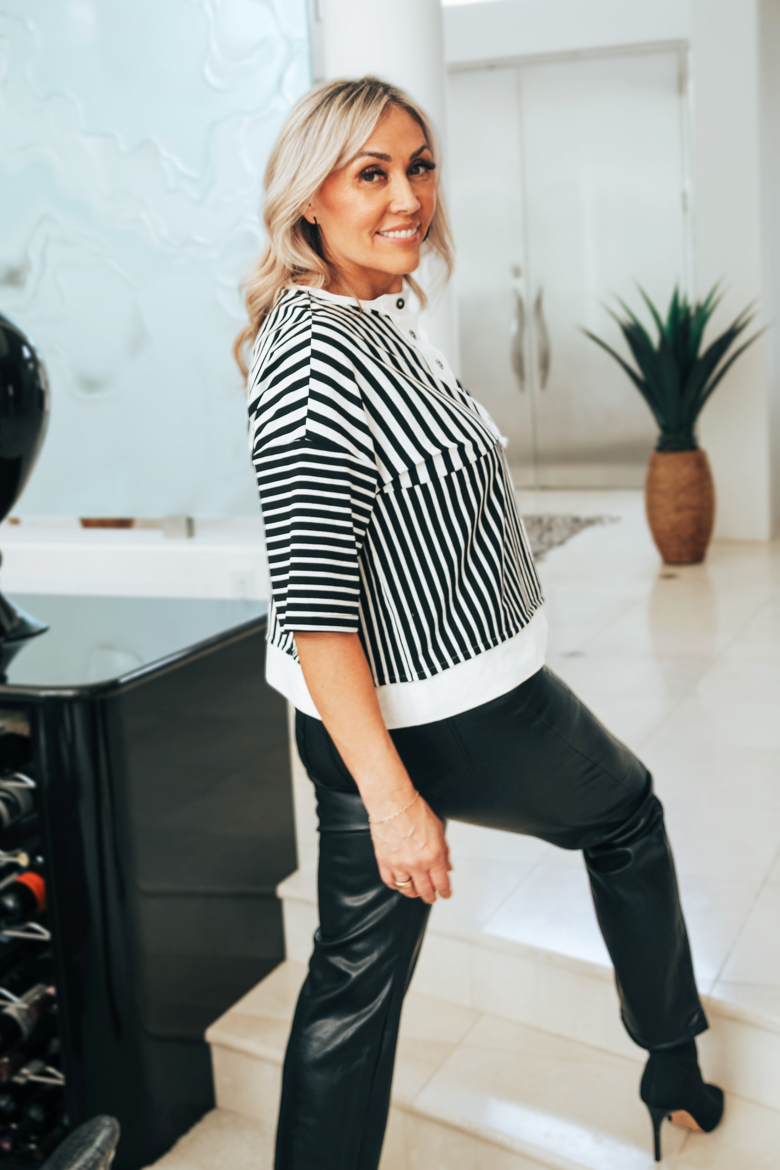 Multi Stripe Boxy Knit Button Front Top (SALE)