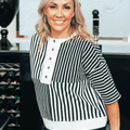 Multi Stripe Boxy Knit Button Front Top (SALE)