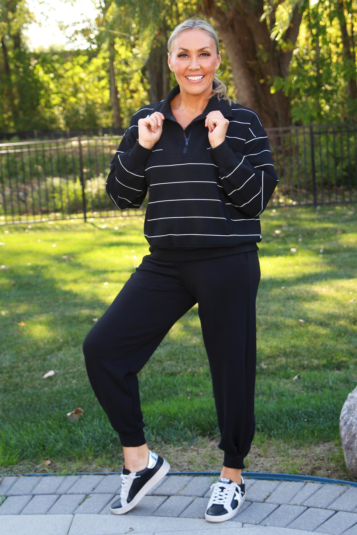 Scuba Striped Quarter Zip Mock Neck Pullover