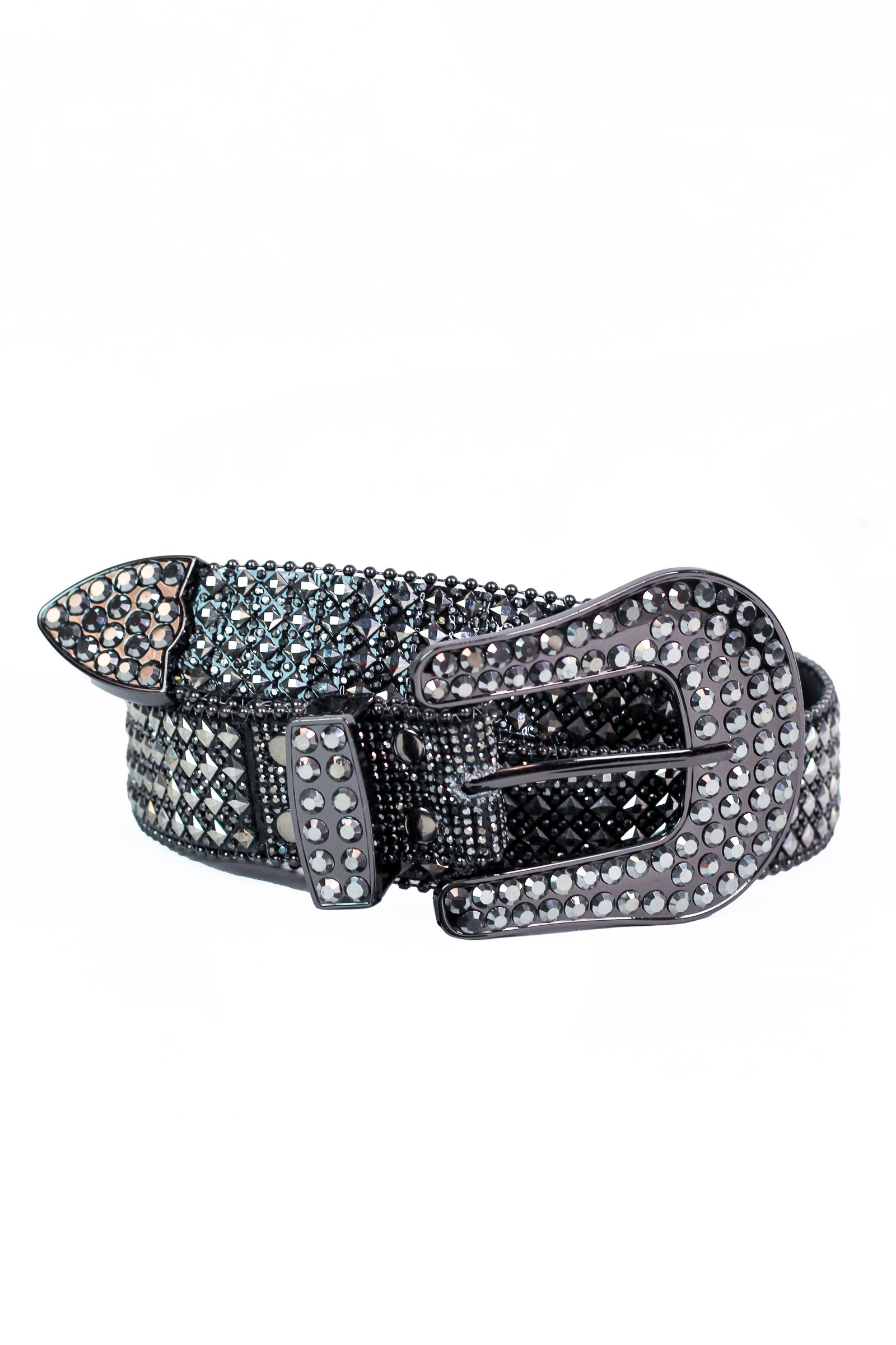 Stud & Rhinestone Covered Belt w/ Large Front Buckle
