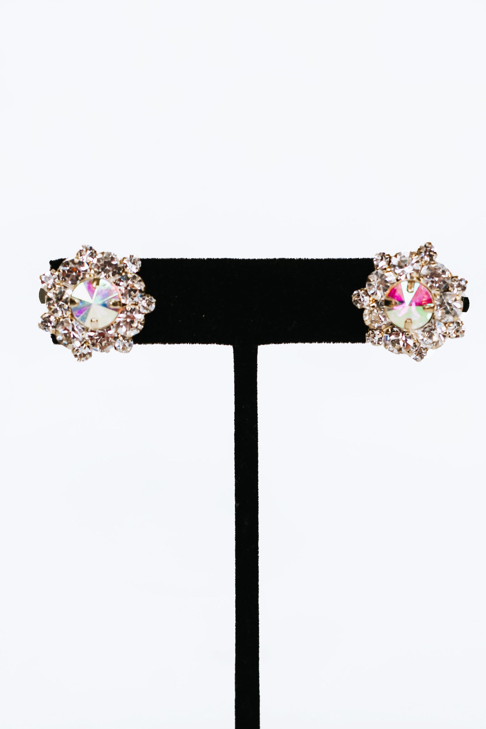 Rhinestone Cluster w/ AB Round Center Clip On Stud Earrings