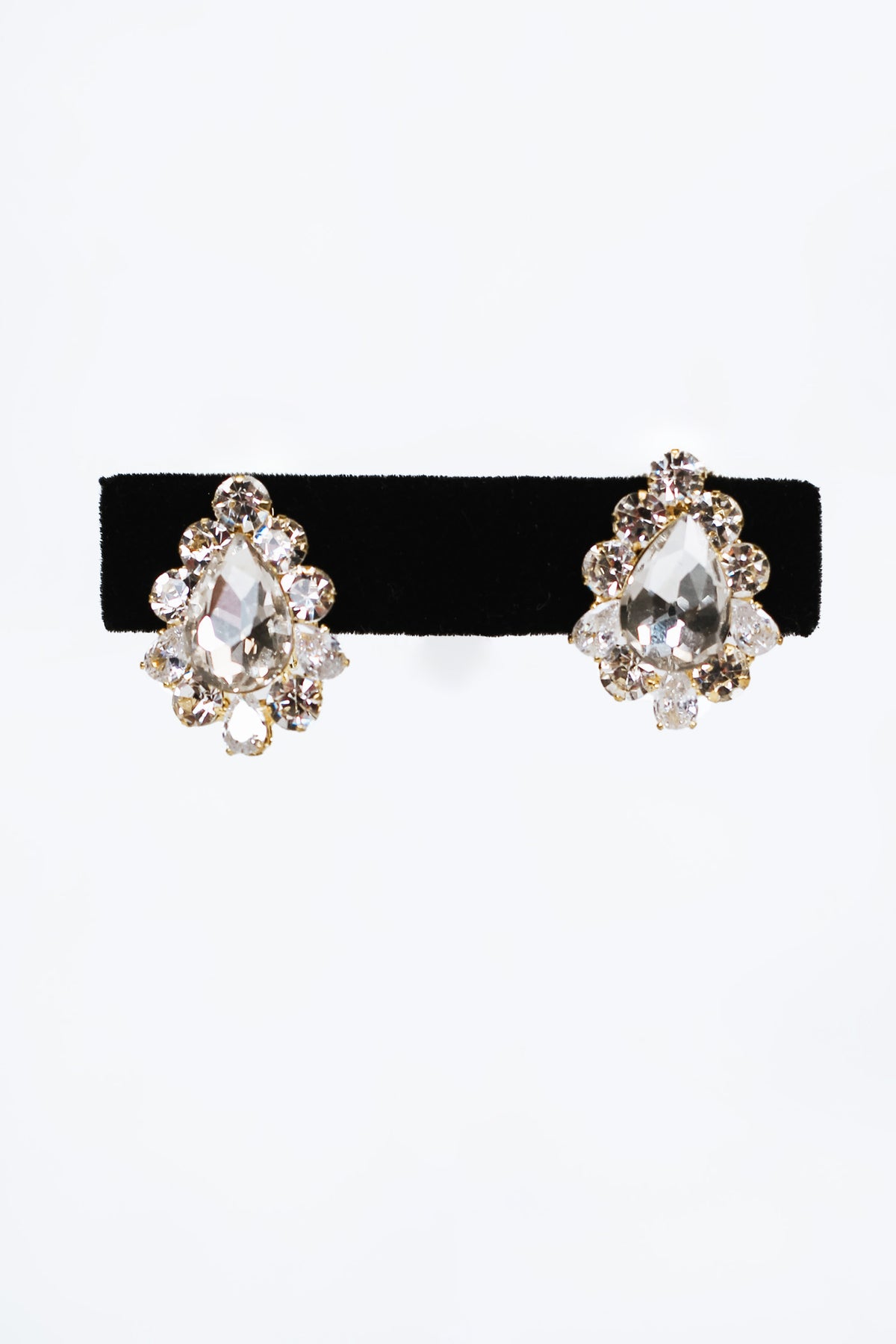Teardrop &amp; Round Rhinestone Clip On Stud Earrings