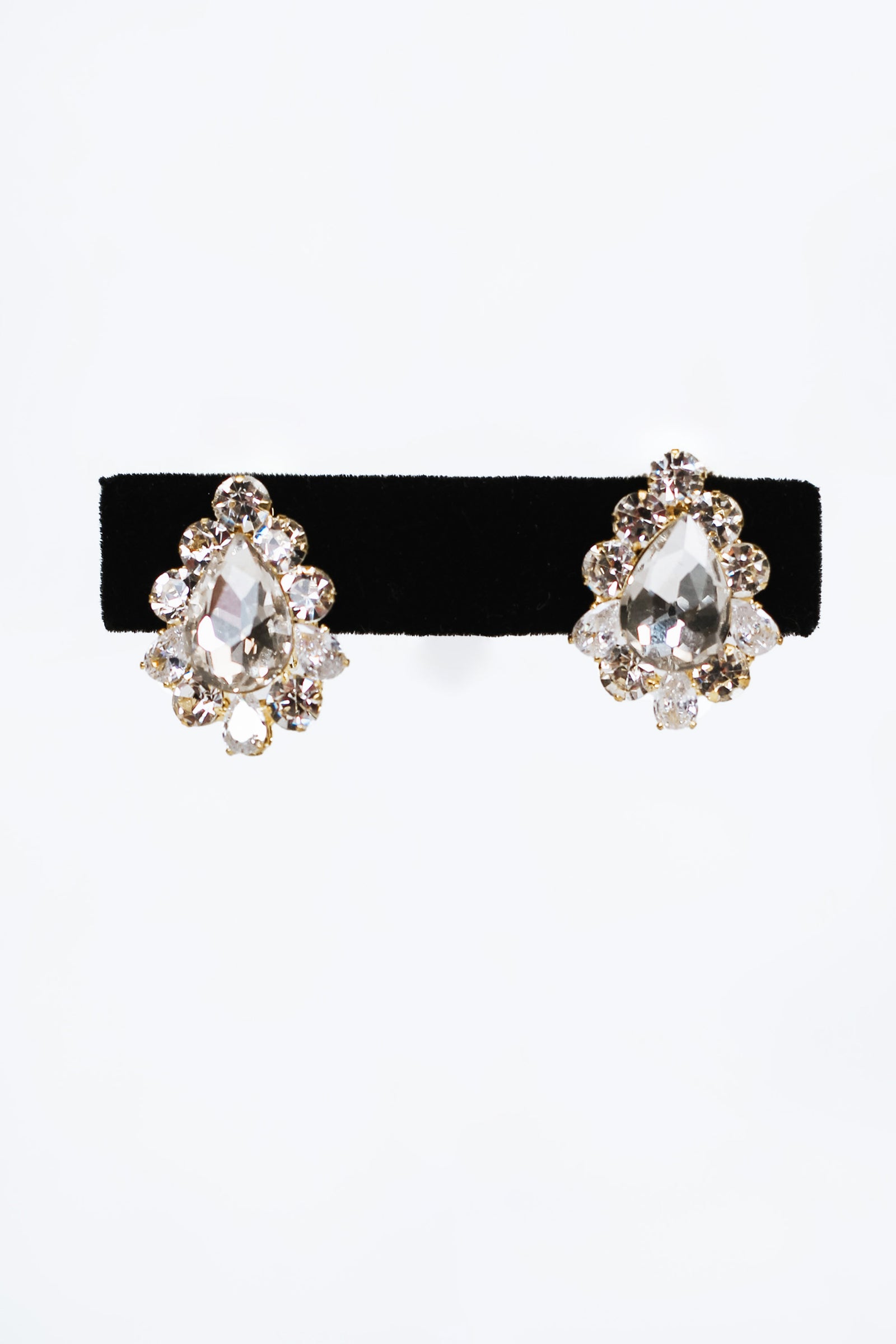 Teardrop & Round Rhinestone Clip On Stud Earrings