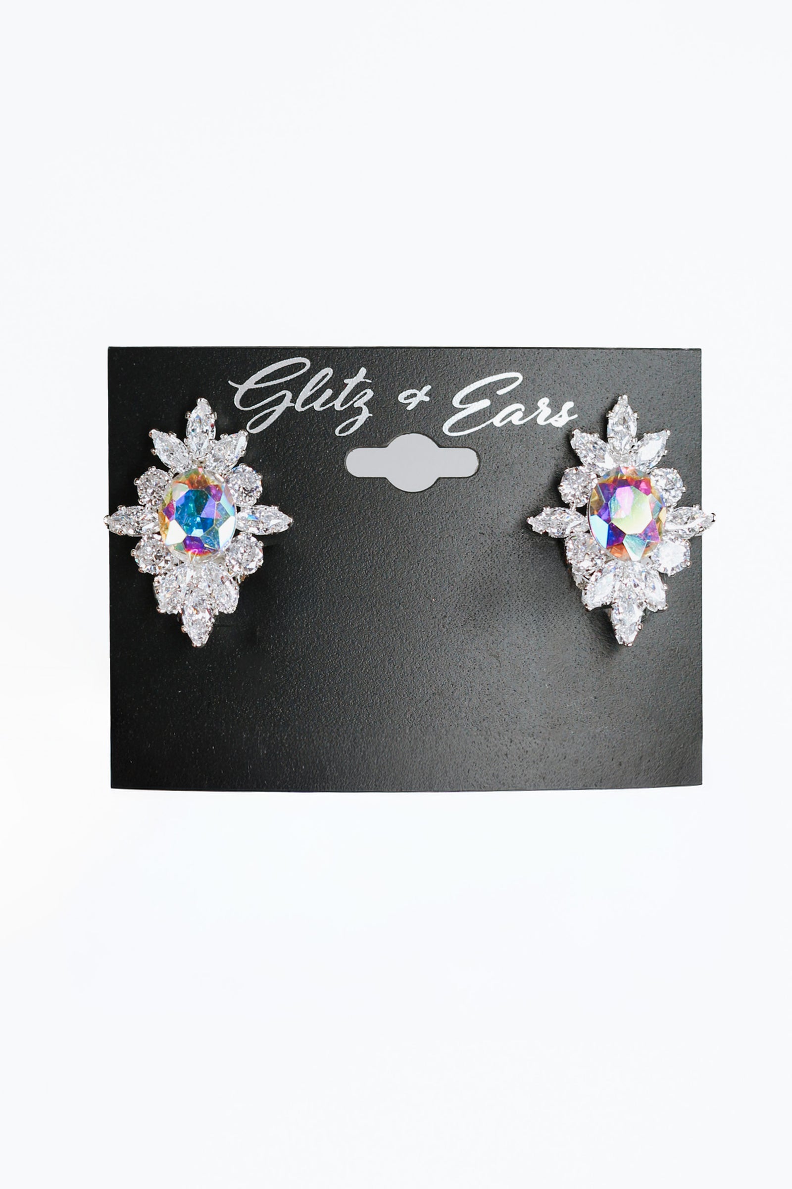 Sideway Almond Stone Inside Teardrop Clip Earring