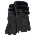 Faux Suede Gloves w/ Triple Fur Trim