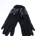 Faux Suede Gloves w/ Studded Bow Detail