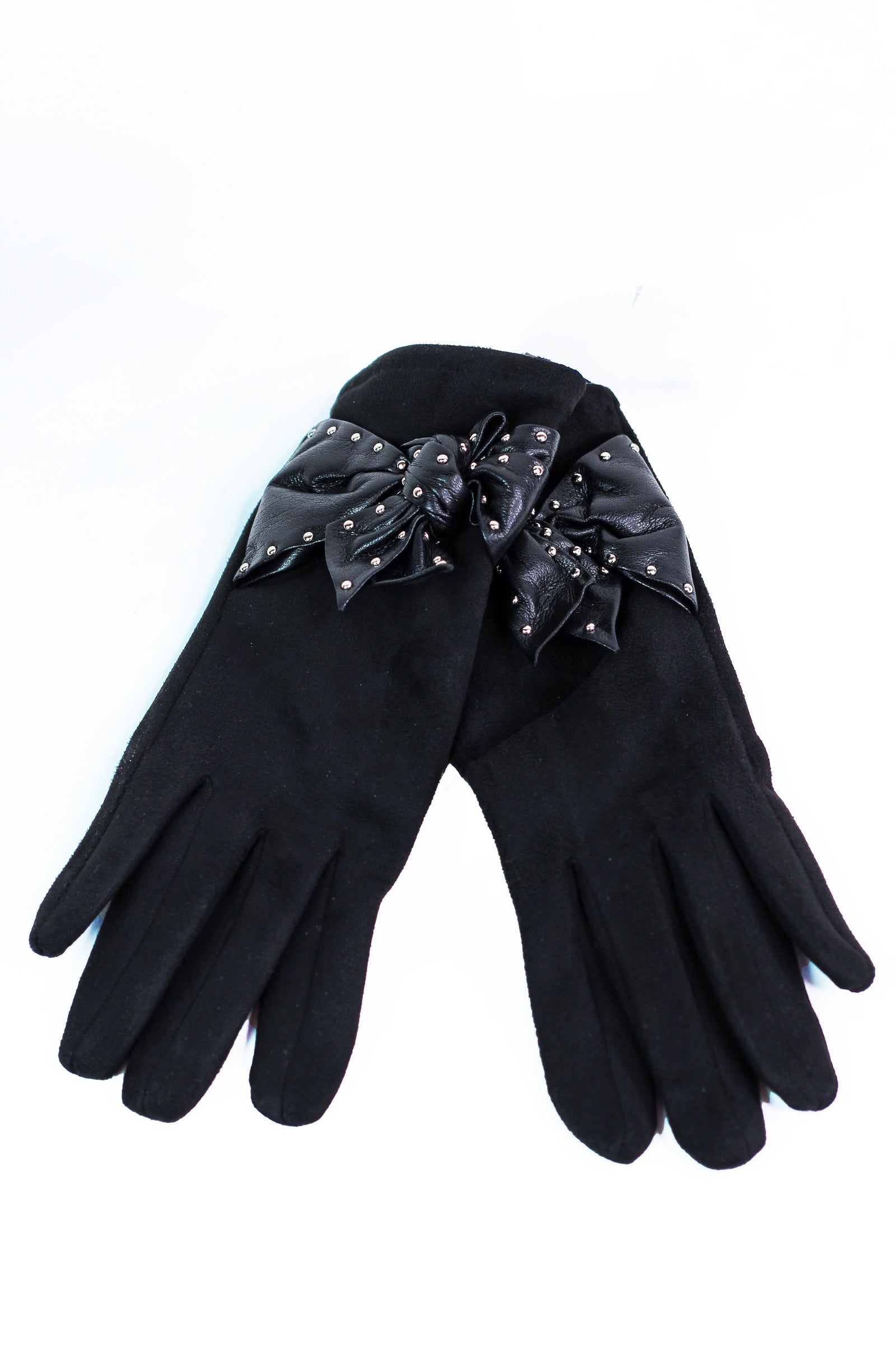 Faux Suede Gloves w/ Studded Bow Detail