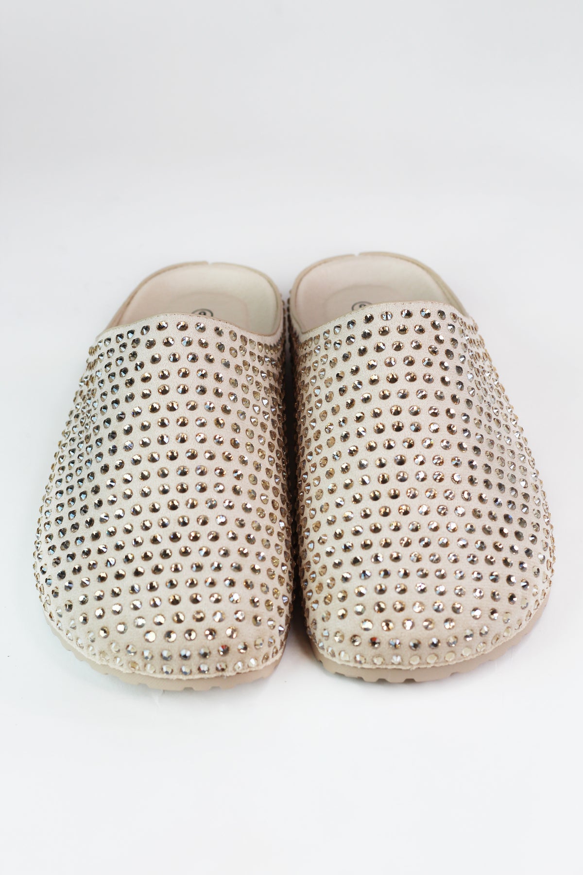 Rhinestone Covered Faux Suede Mules