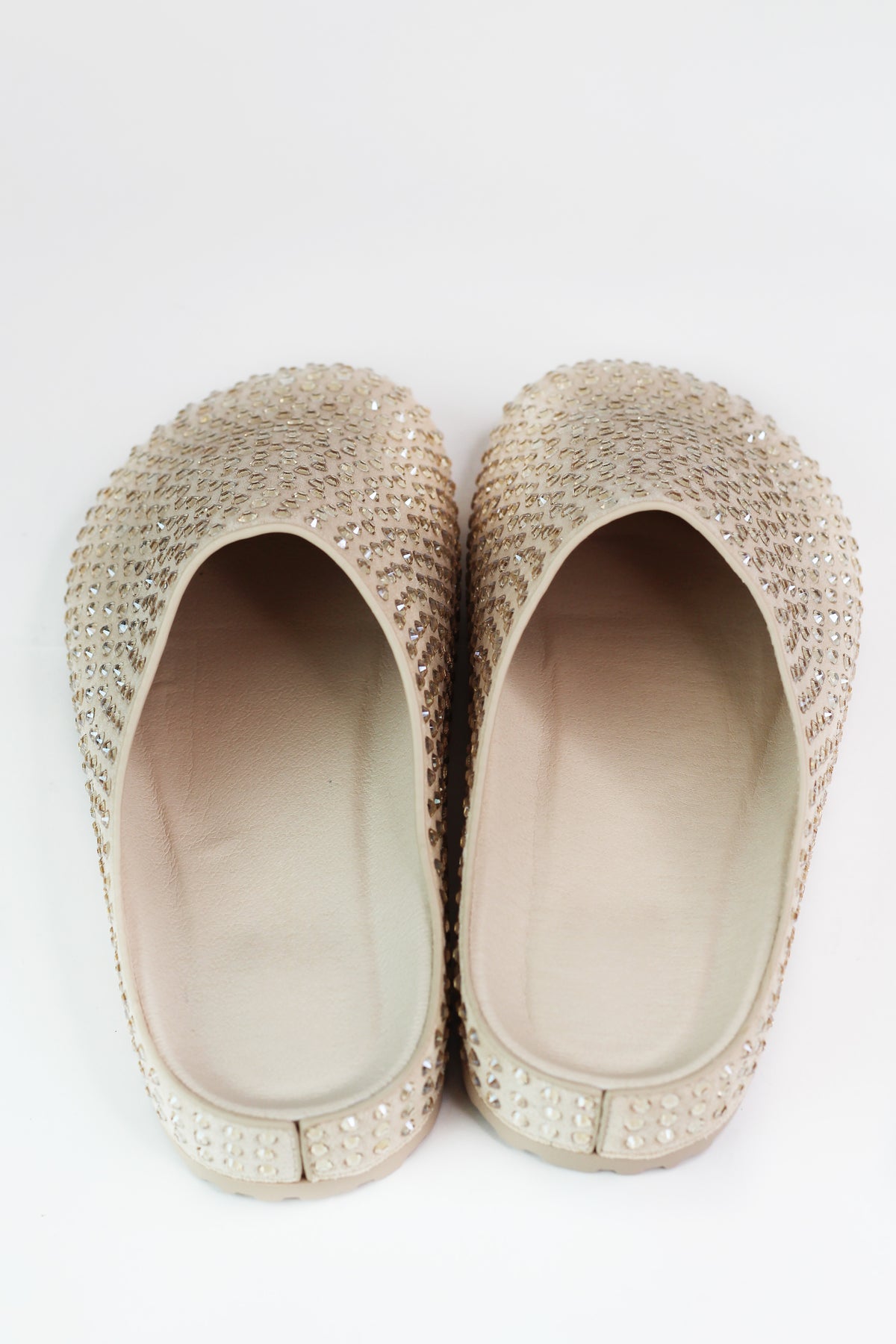 Rhinestone Covered Faux Suede Mules