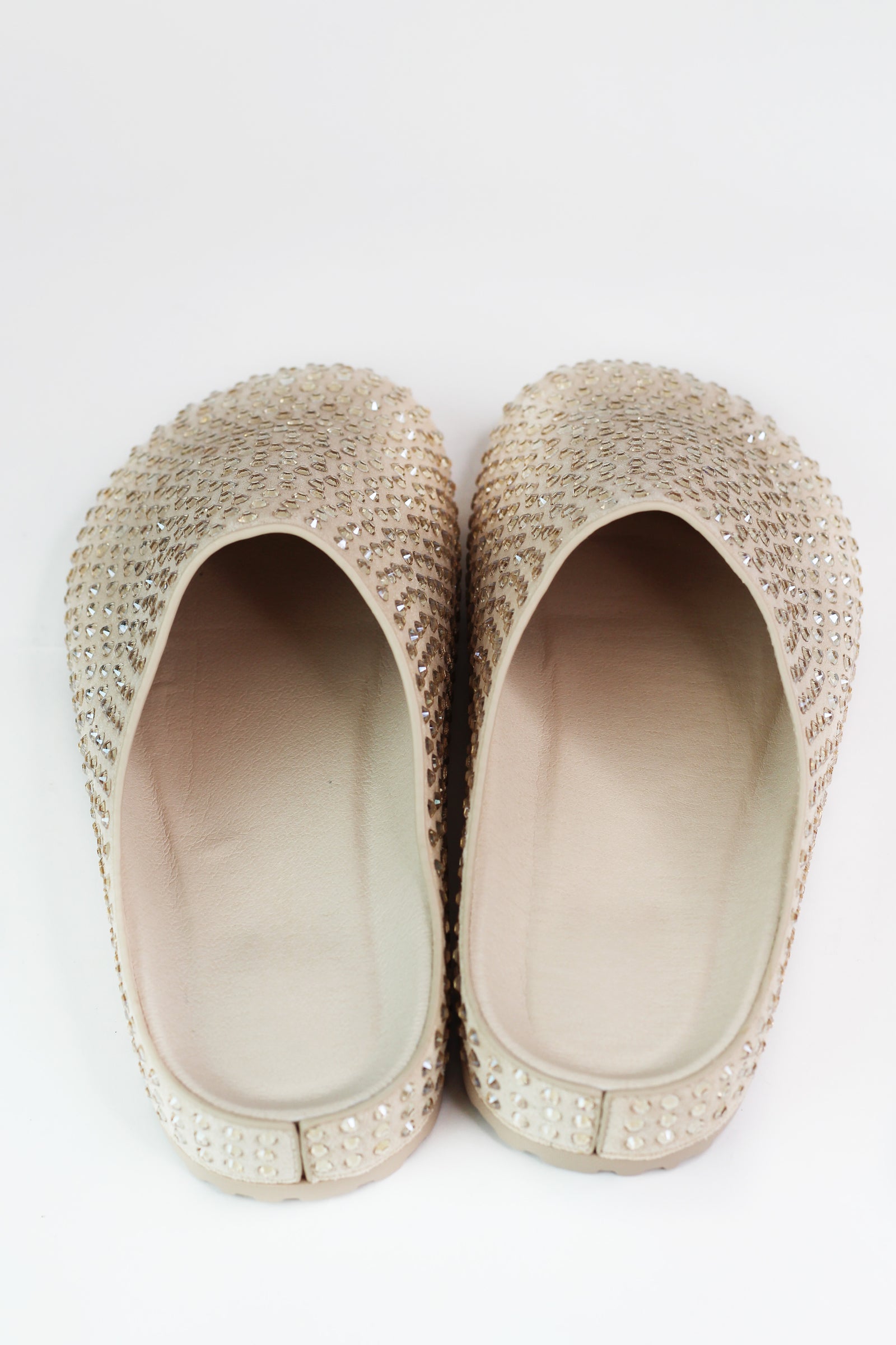 Rhinestone Covered Faux Suede Mules