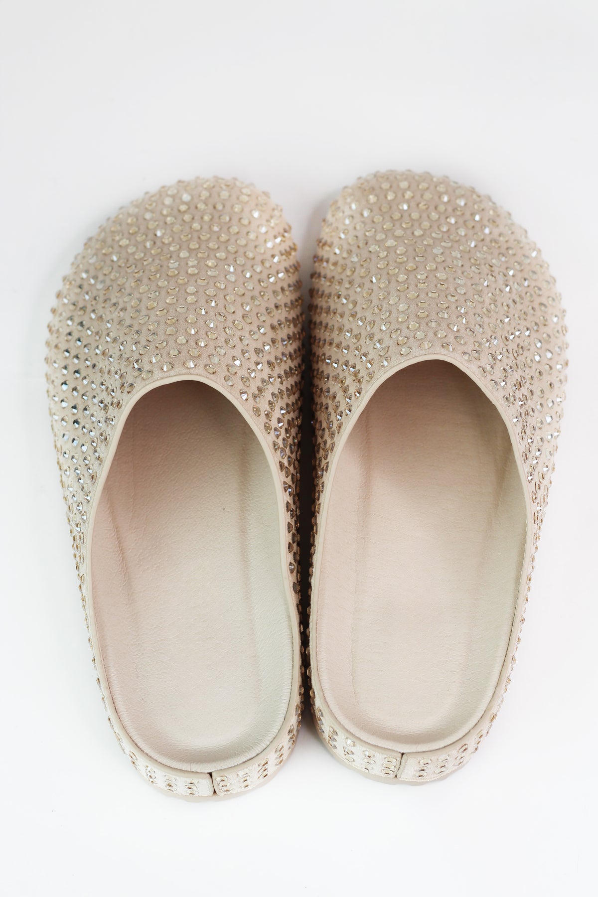 Rhinestone Covered Faux Suede Mules