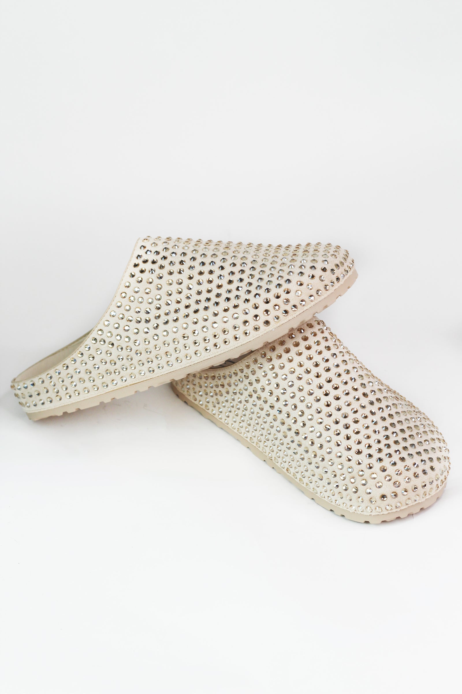 Rhinestone Covered Faux Suede Mules