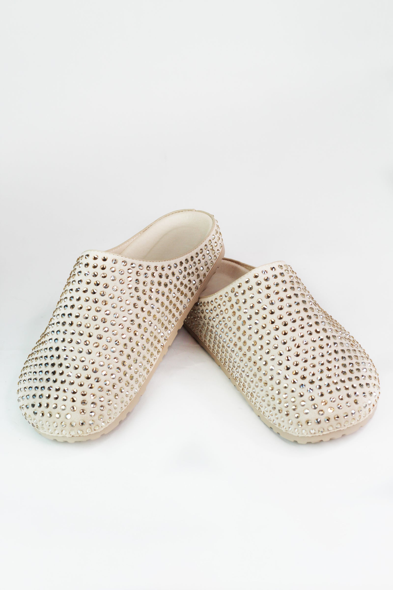 Rhinestone Covered Faux Suede Mules