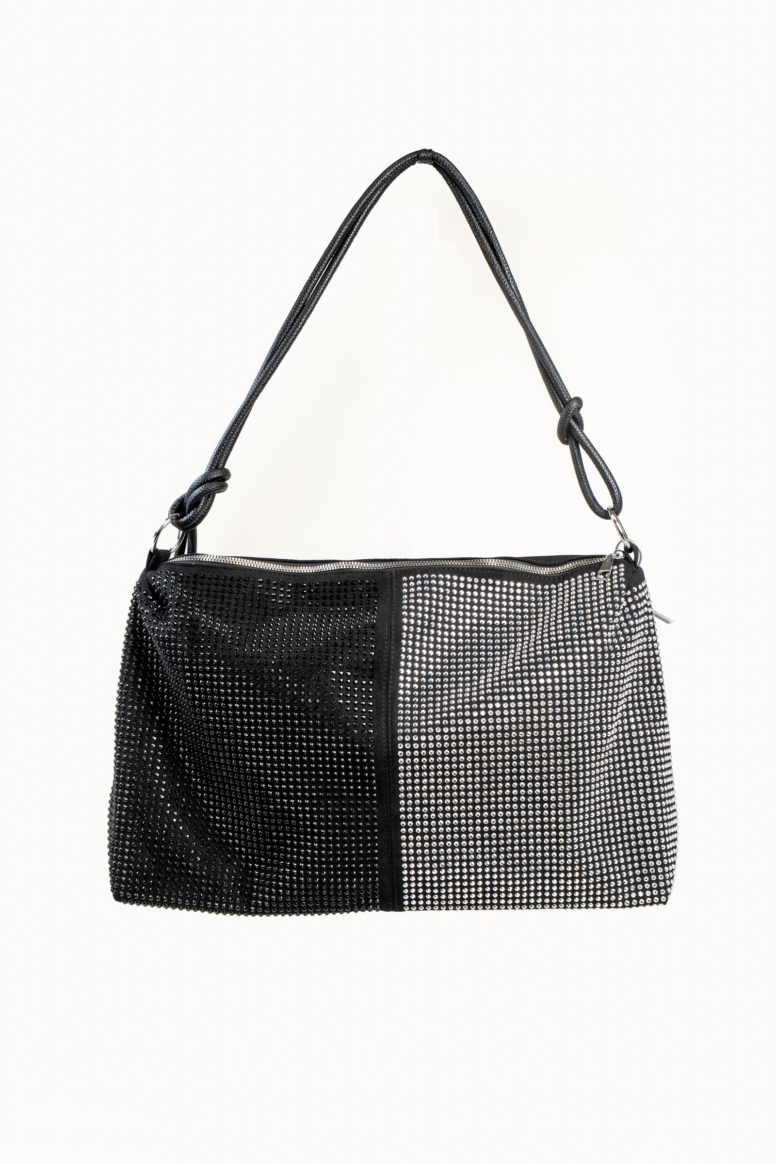 Rhinestone Covered Handbag w/ Faux Leather Cord Handle