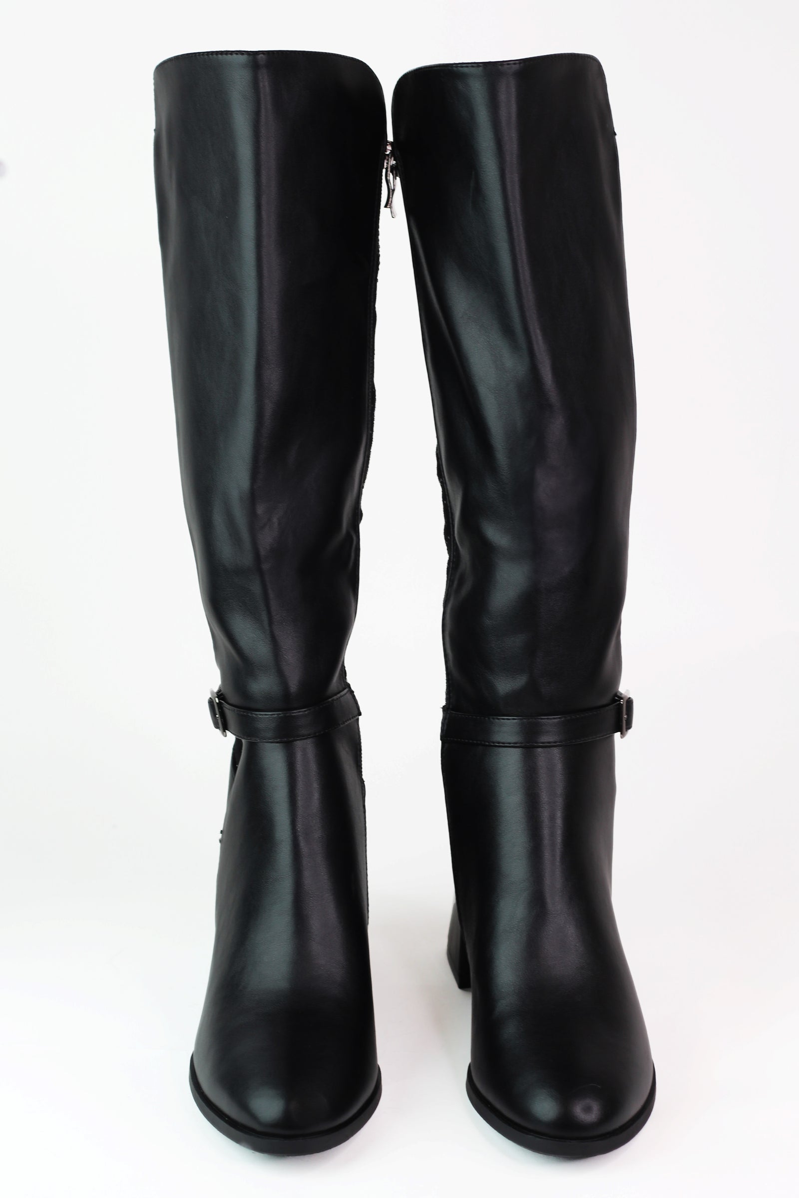 Faux Leather & Rhinestone Tall Chunk Heel Boot