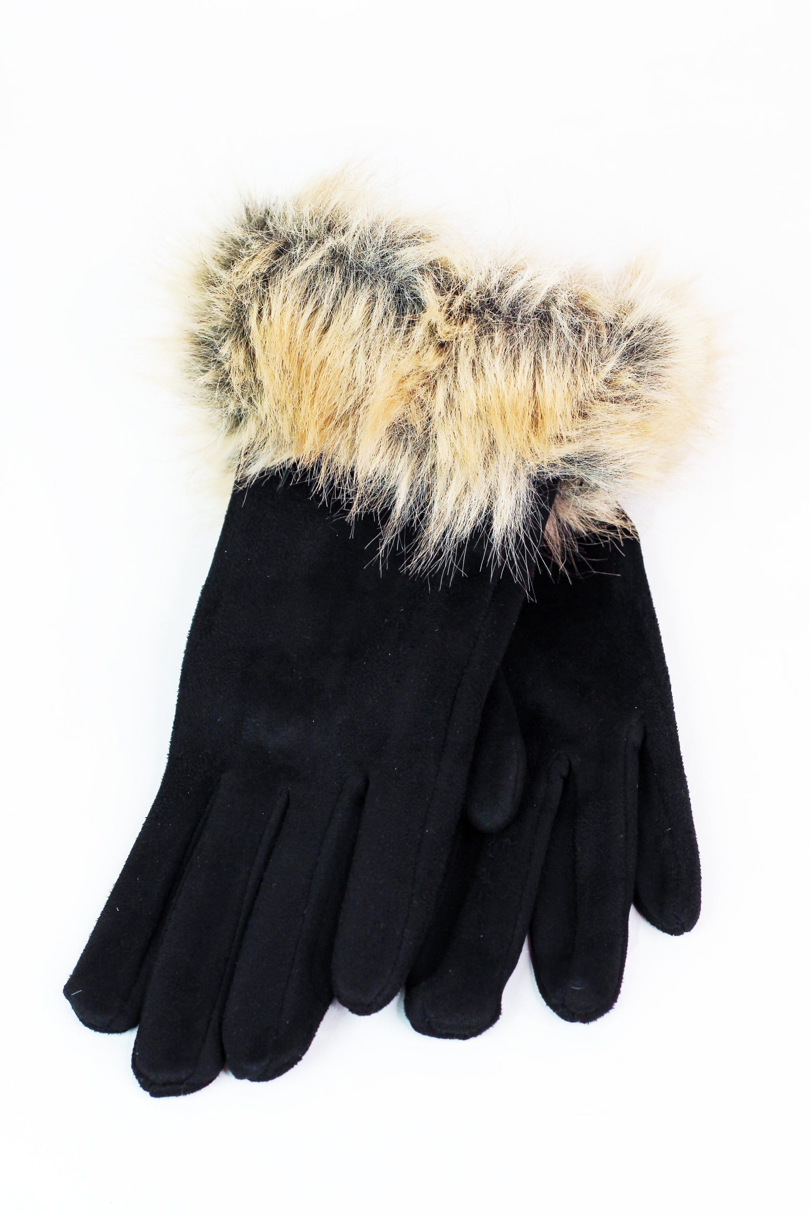 Faux Suede Glove w/ Faux Fur Cuff