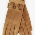Faux Suede Gloves w/ Square Buckle Trim