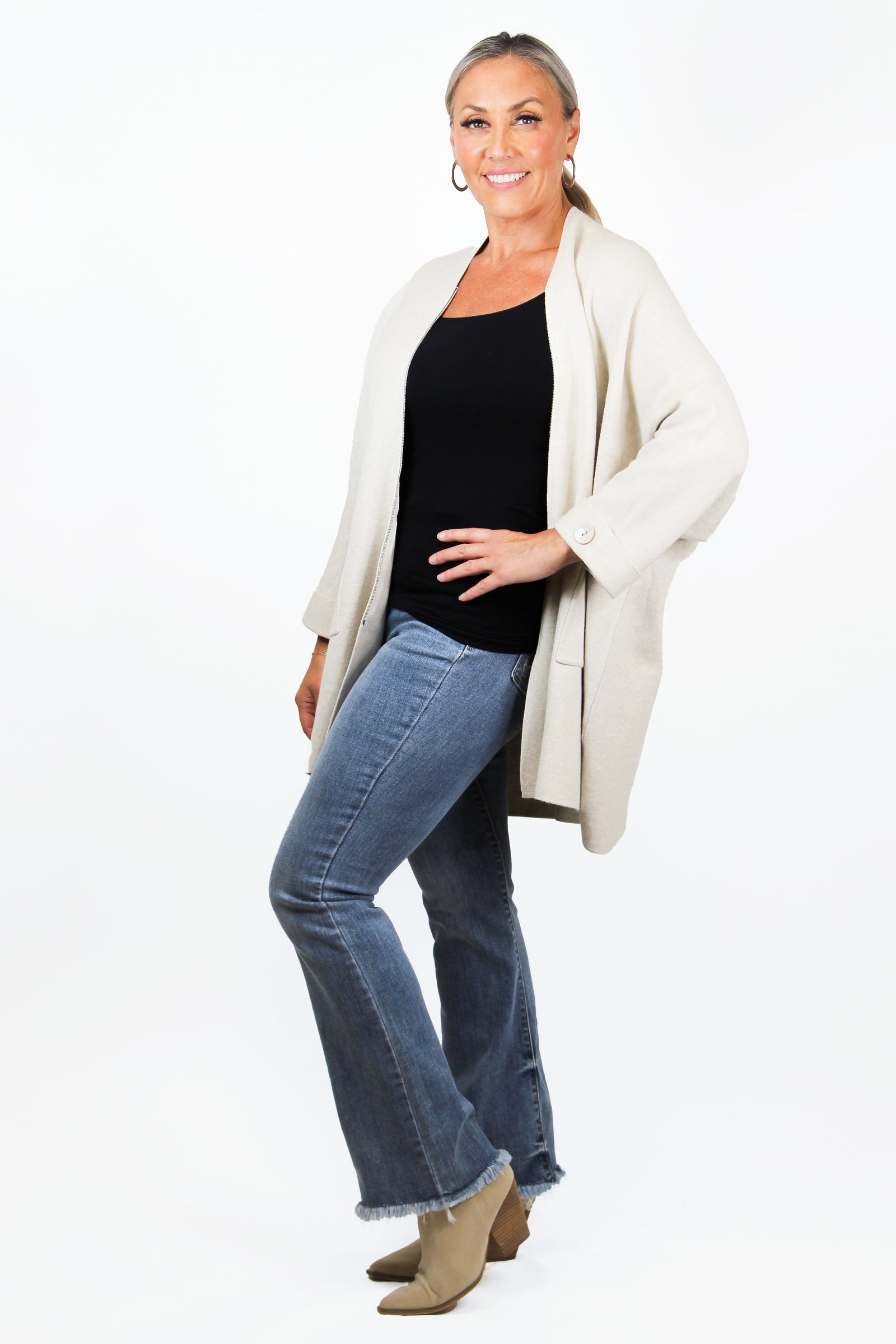 Tassel Charm Zipper Front Italian Cardigan