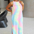 Sleeveless Tie Dye Maxi Dress w/ Pockets & Curved Hem