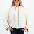 Twist & Weave Oversized Balloon Sleeve Hoodie Sweater w/ Detailed ribbon accent