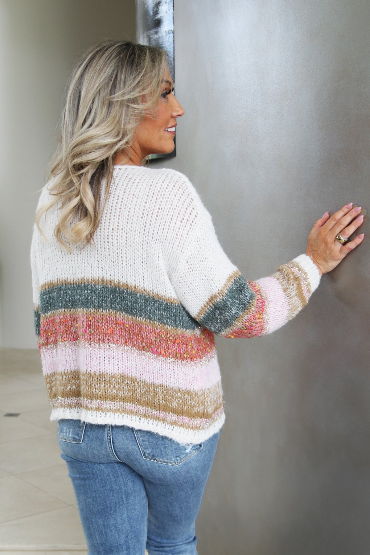 Color Block Bottom Tinsel Accent Sweater
